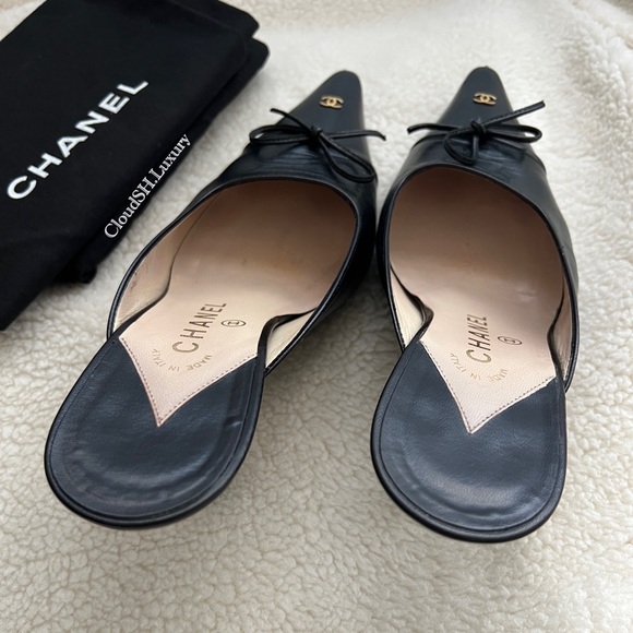 Auth Chanel Vintage Black Pointed CC Logo Mules - Size 37 - Picture 9 of 12